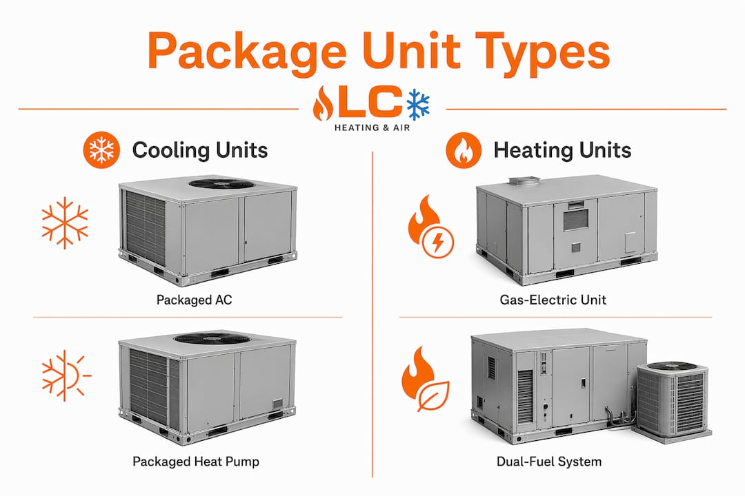 Infographic comparing packaged AC unit types