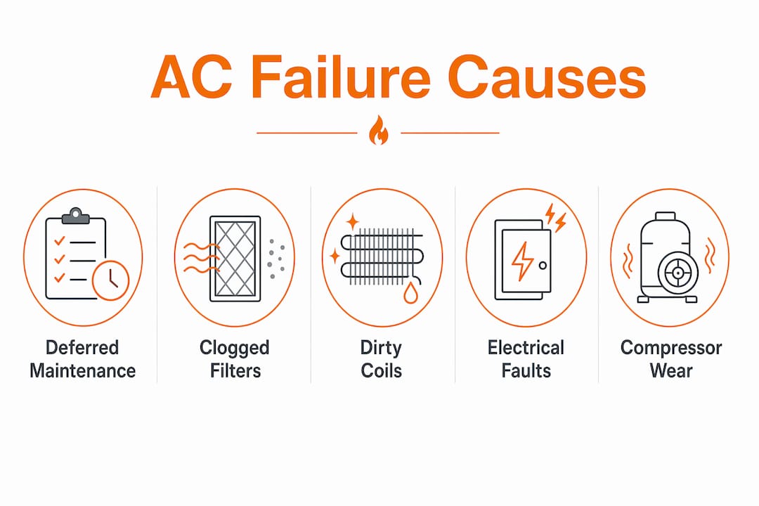 Infographic showing hierarchy of AC failure causes