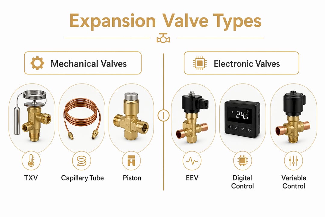Infographic comparing types of HVAC expansion valves