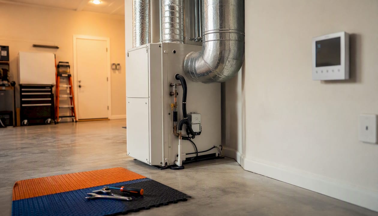 HVAC air handler and ductwork in home basement