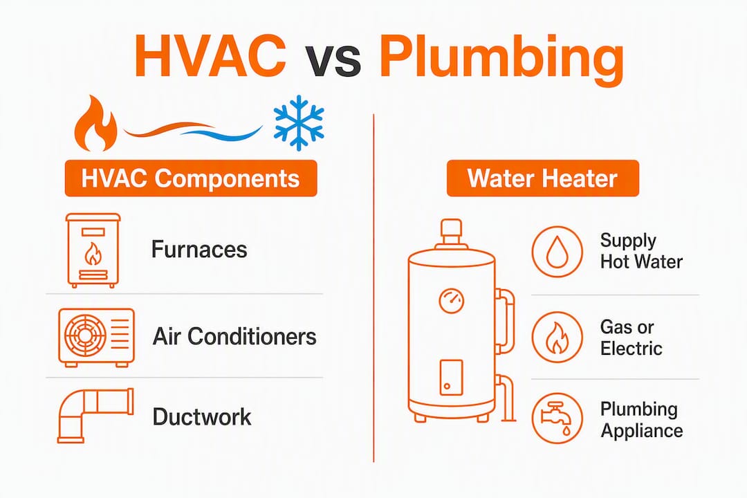 Infographic comparing HVAC and water heater components