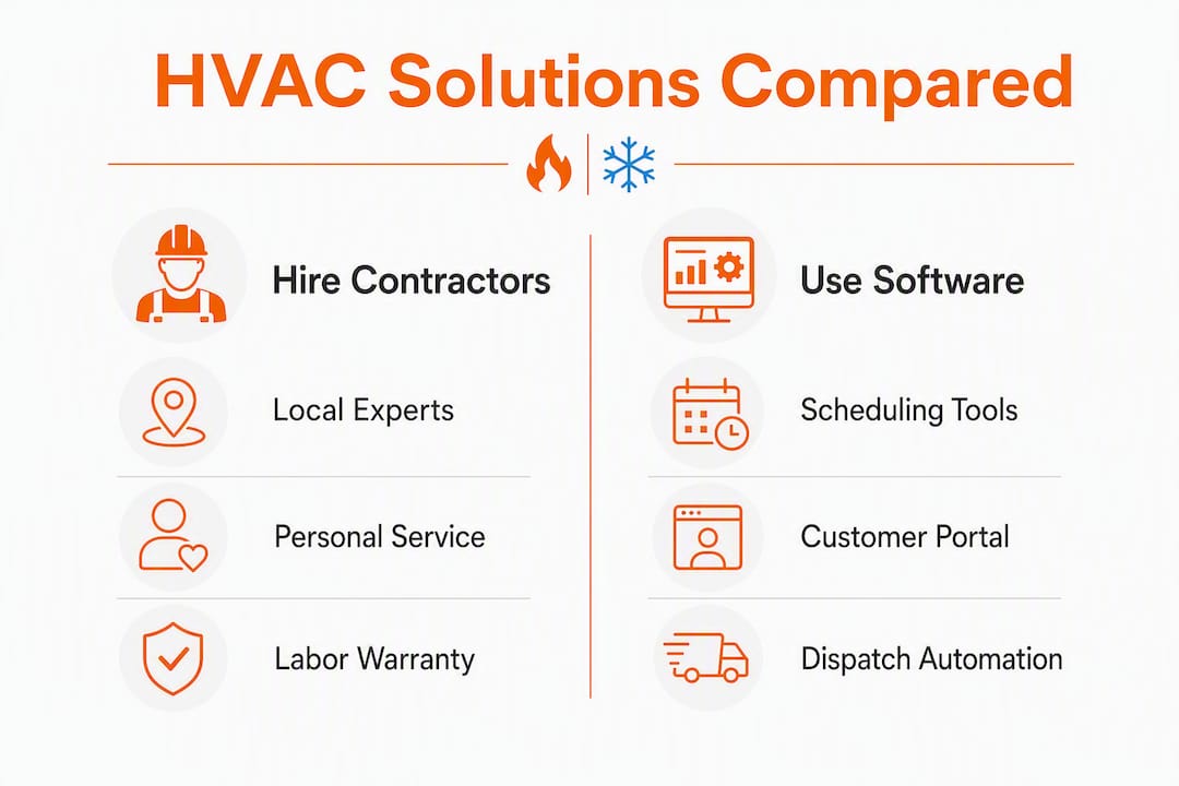 Comparison infographic of hiring contractors versus using HVAC software