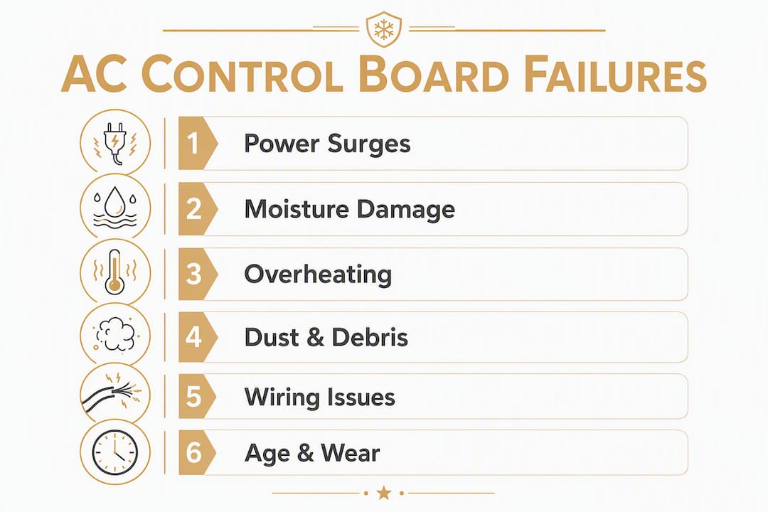 Infographic showing causes of AC control board failure