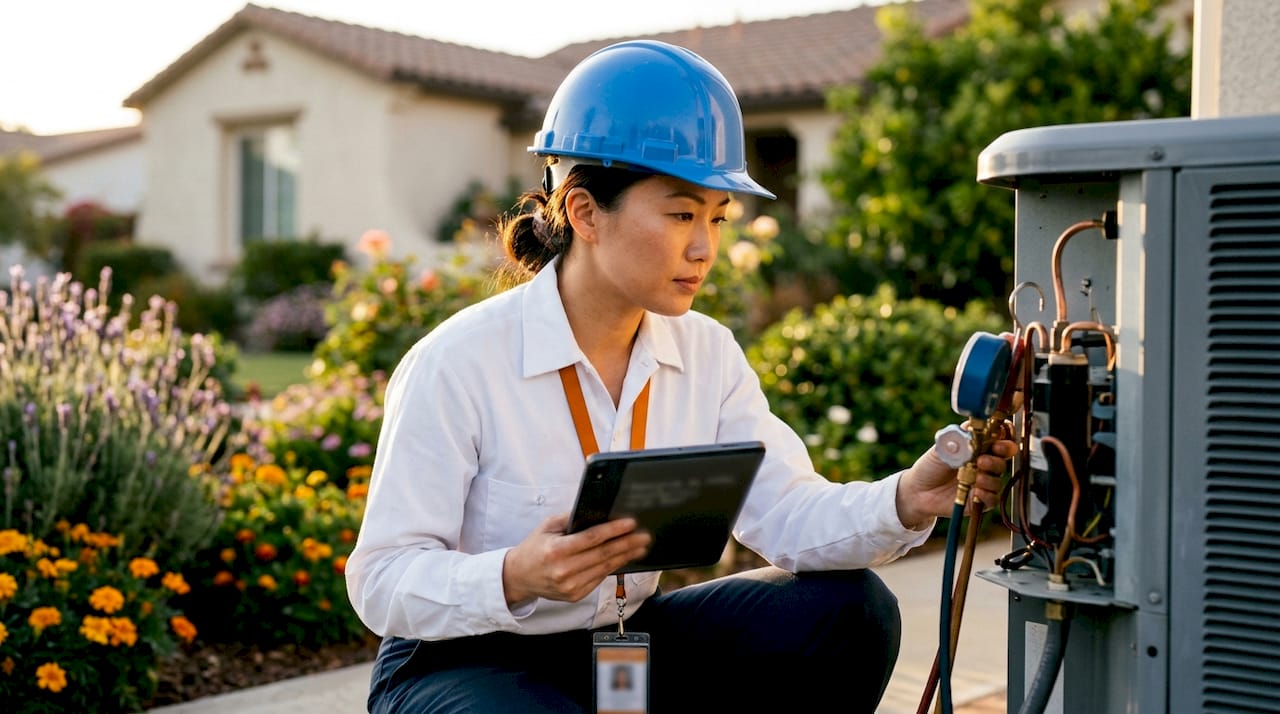 Utility-authorized contractor inspecting HVAC system indoors
