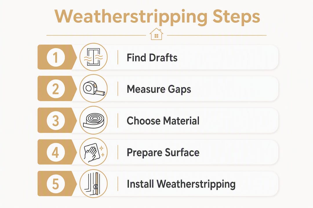 Infographic illustrating steps for weatherstripping installation