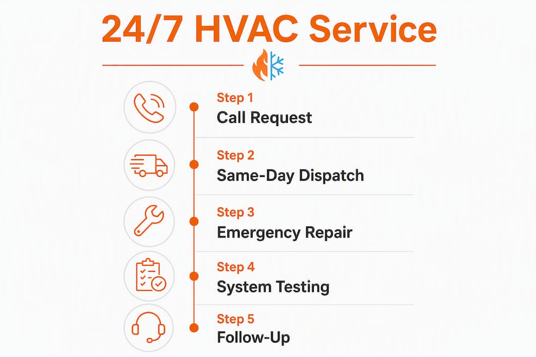 Infographic showing 24/7 HVAC service steps
