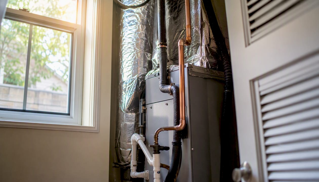 Indoor HVAC coil and air handler detail