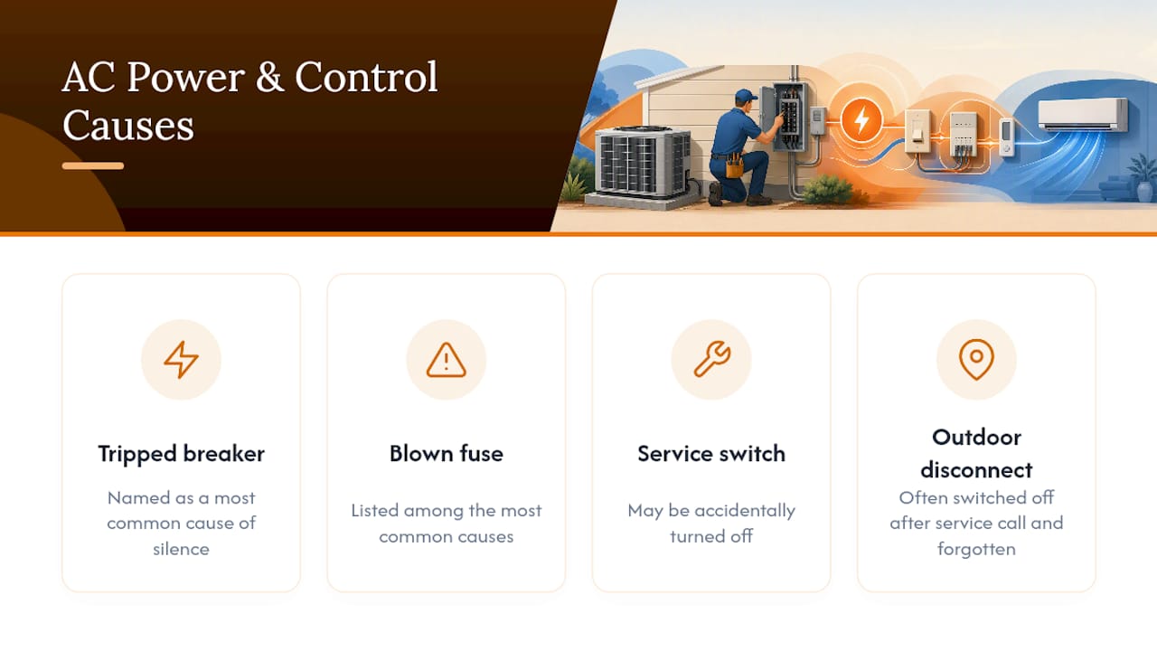 Checklist of AC power and control troubleshooting causes