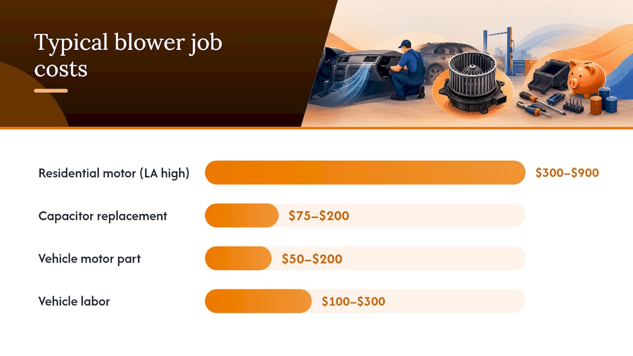 Cost comparison infographic for blower motor repairs and replacements