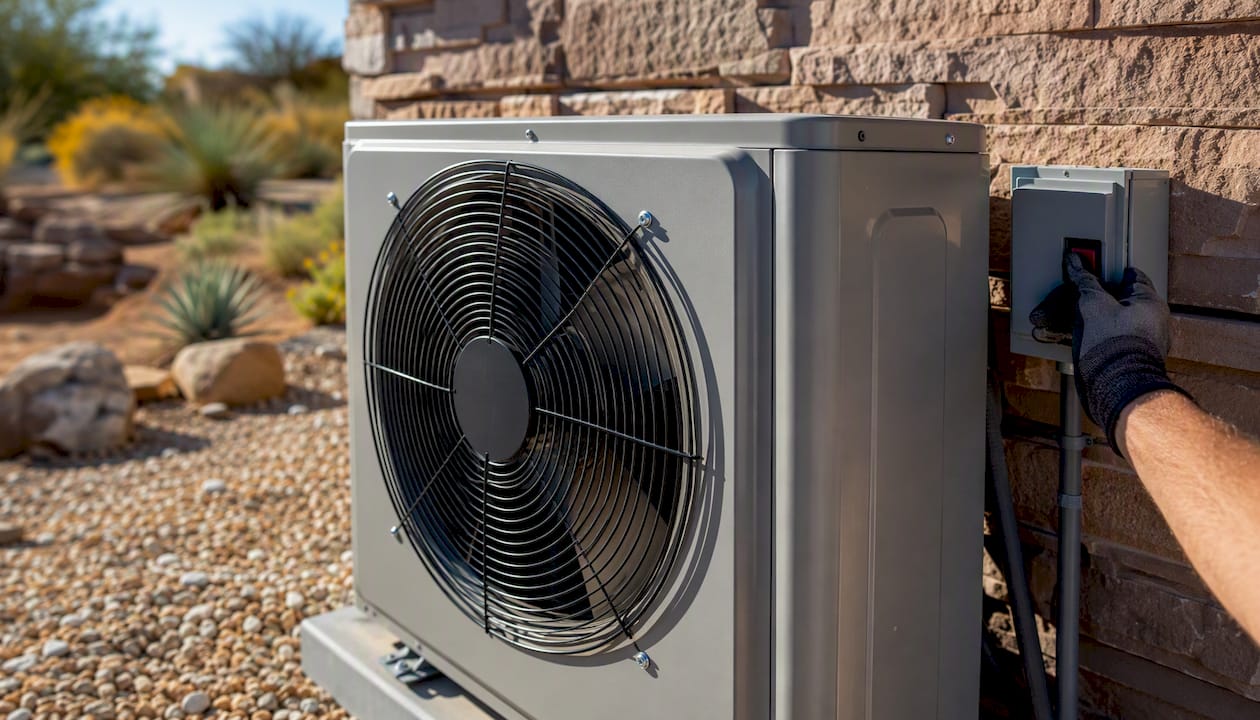 Partial view inverter heat pump outdoor unit
