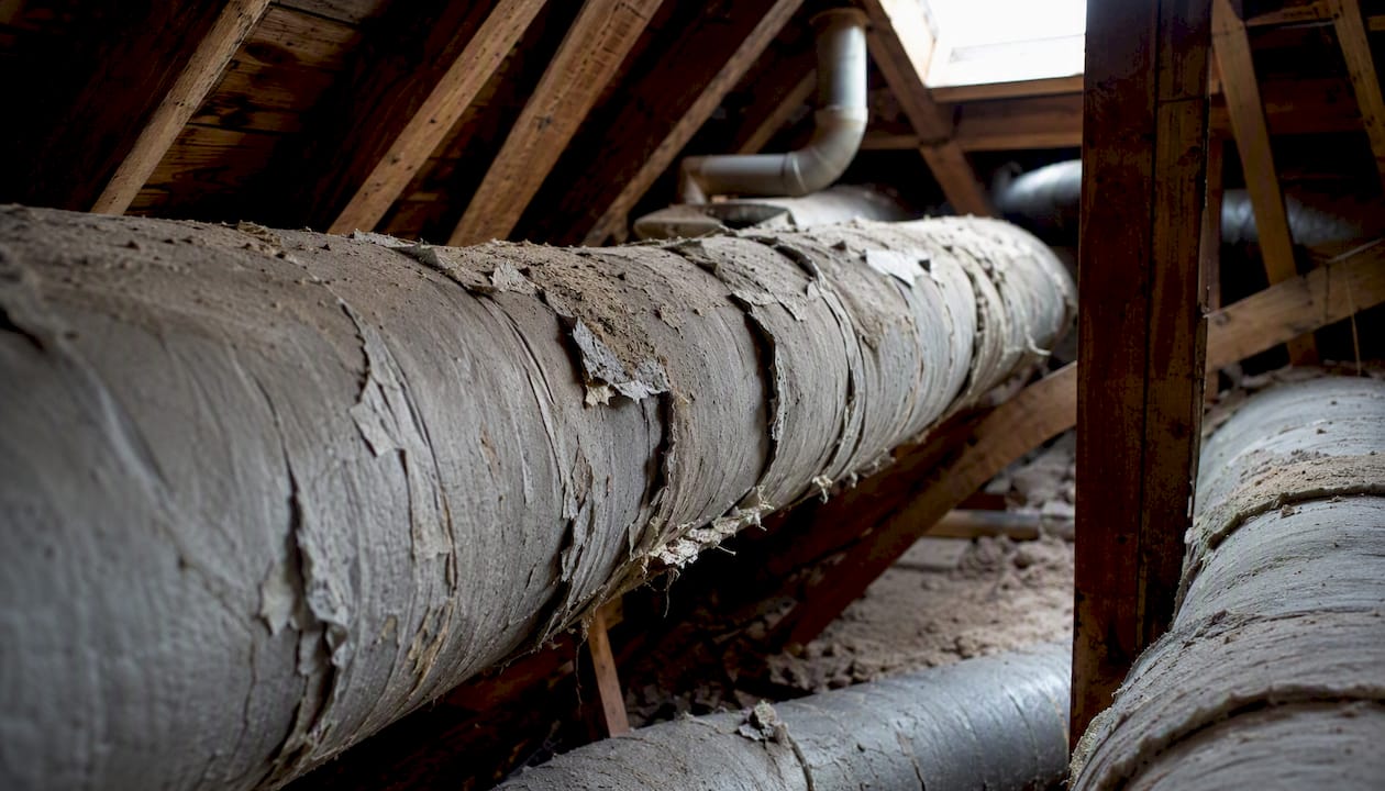 Aging insulated heating ducts in attic