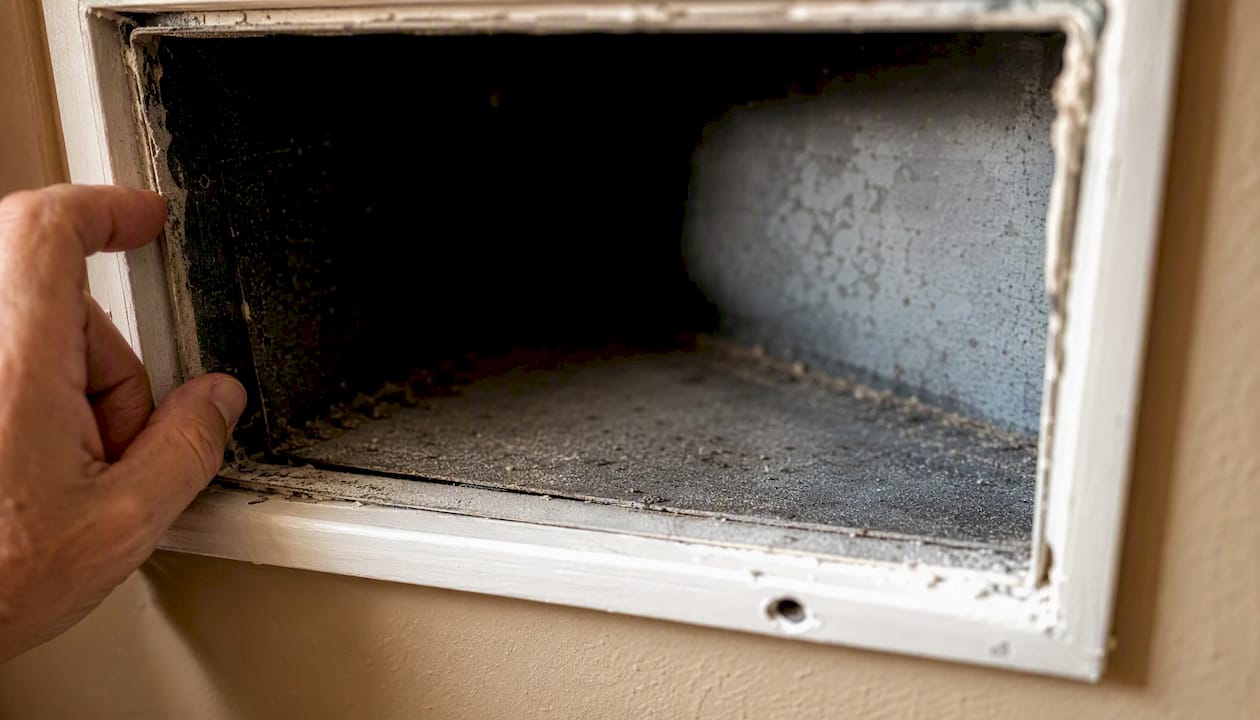 Dusty air vent duct opening close-up
