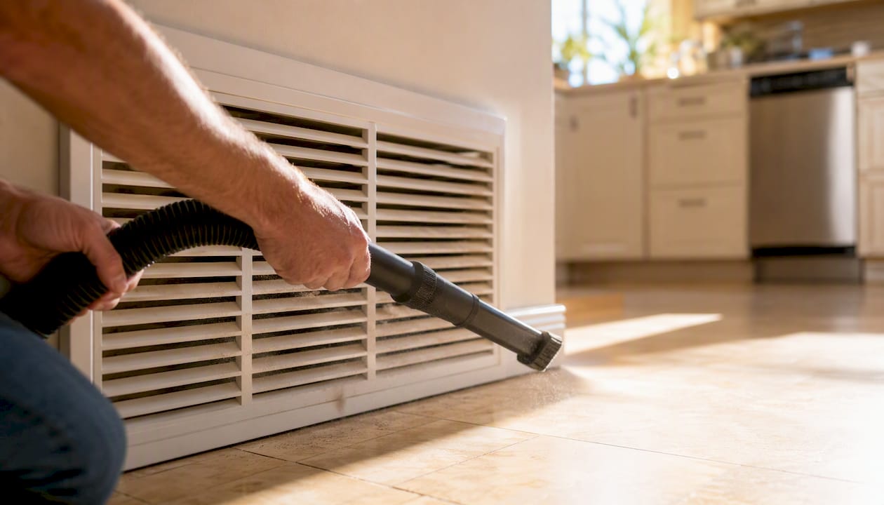 Vacuum nozzle cleaning return air vent