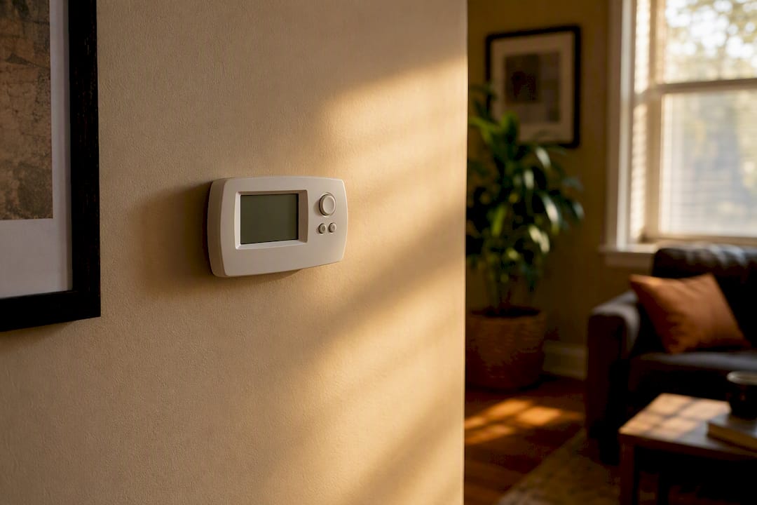 Thermostat with blank display on wall