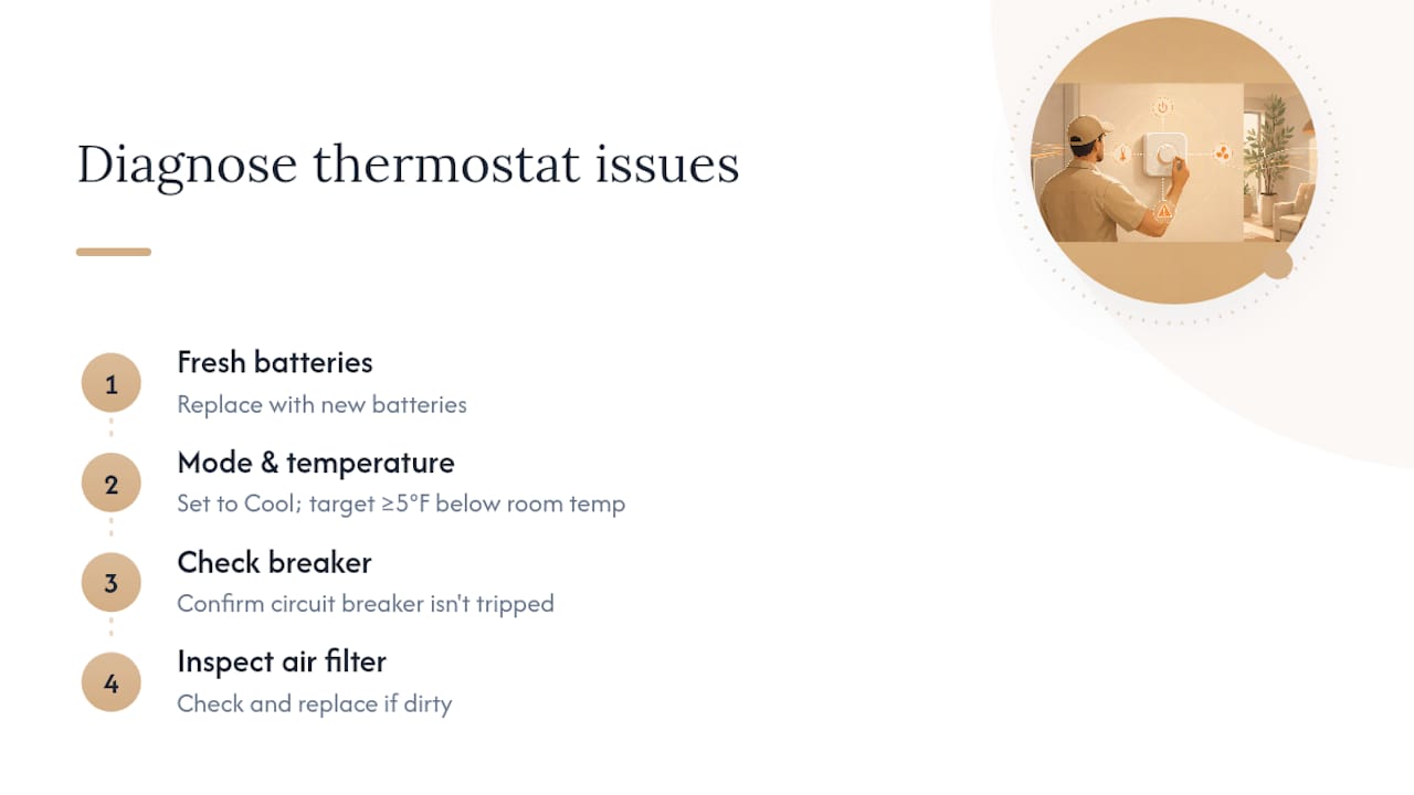 Step-by-step AC thermostat troubleshooting process