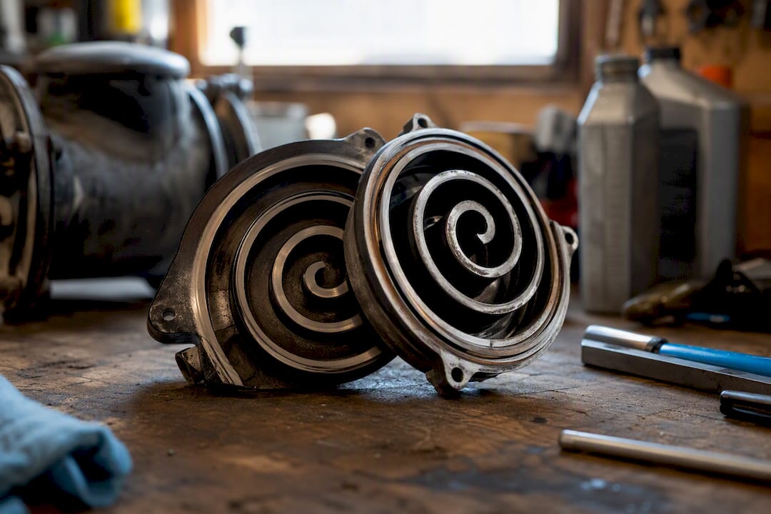 Close-up of scroll compressor spirals