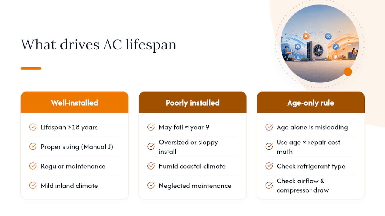 What the Data Gets Wrong About AC Lifespan — overview diagram