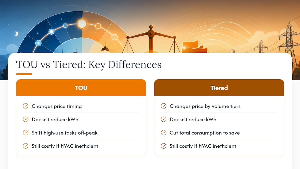 Diagram comparing TOU and tiered rate plans