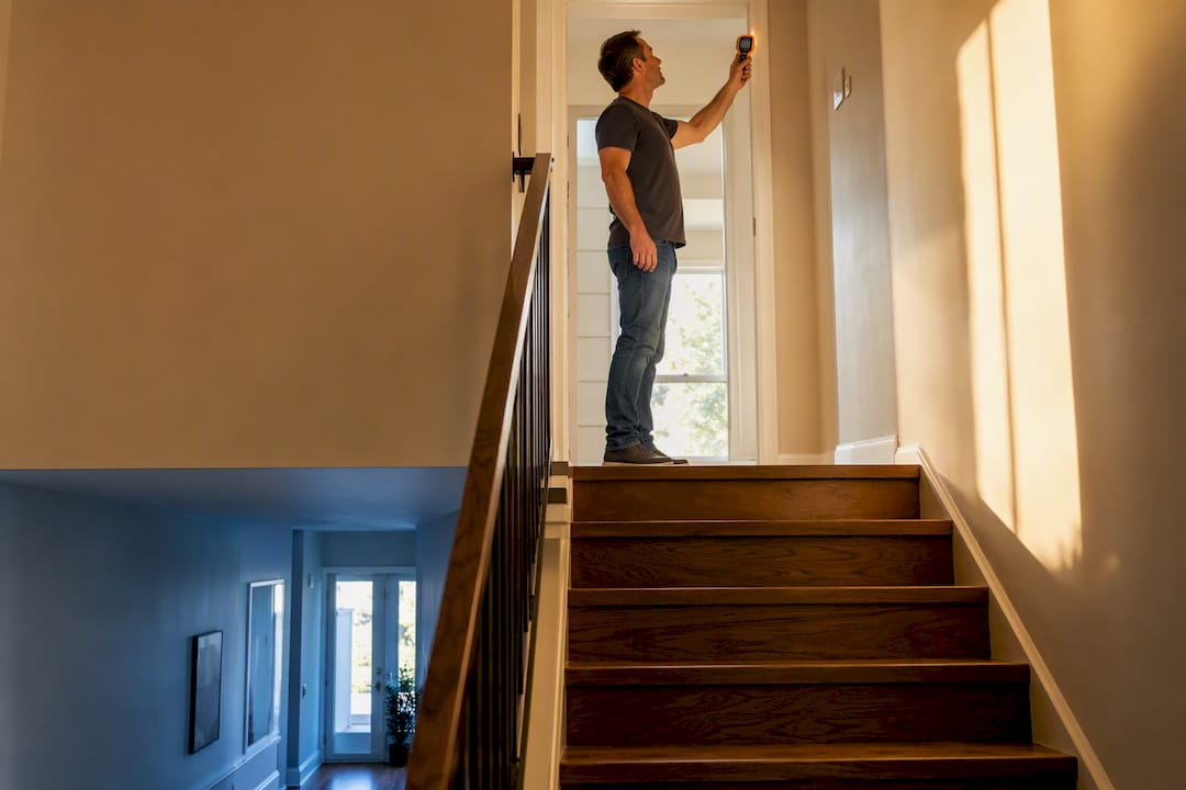 Homeowner checking temperatures between two floors