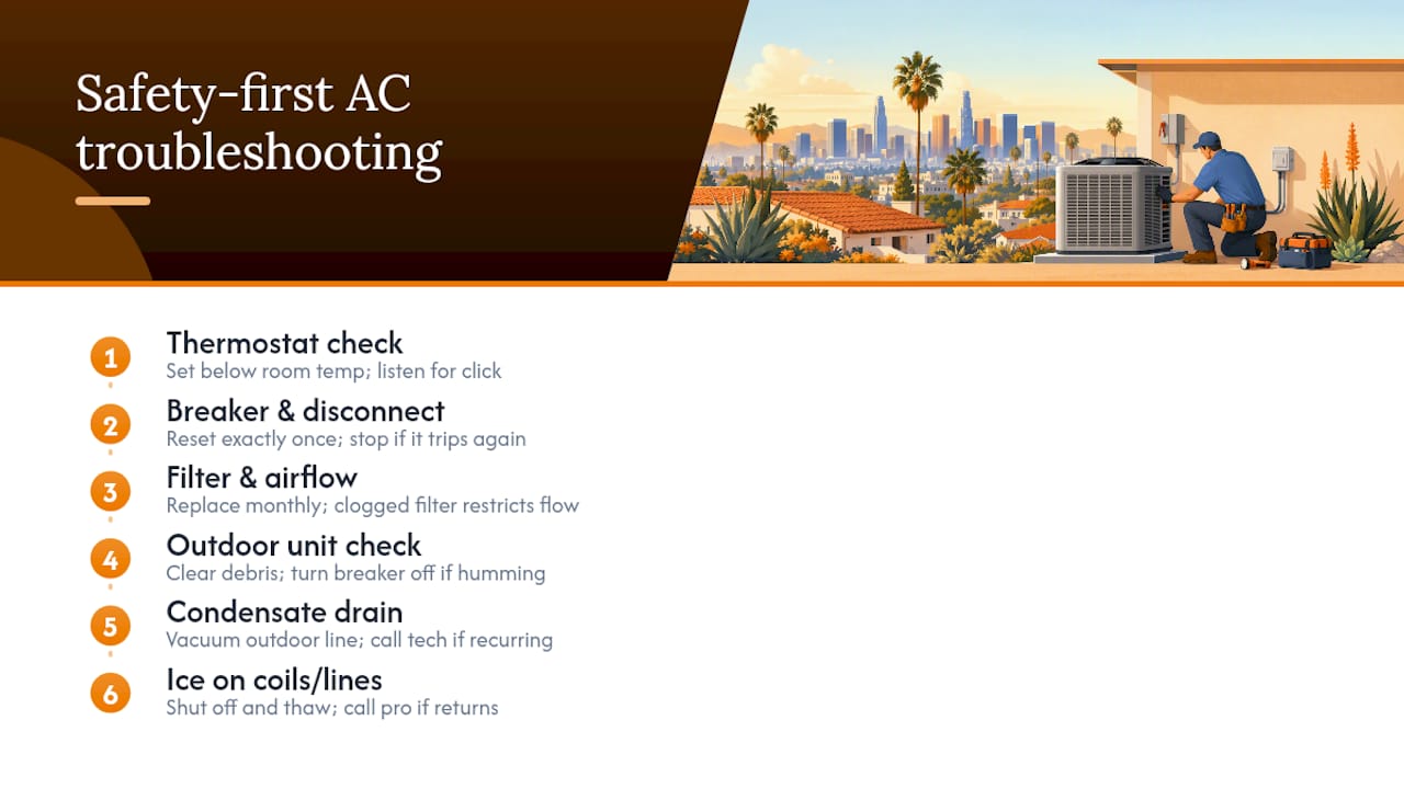 AC troubleshooting steps and safety stop points