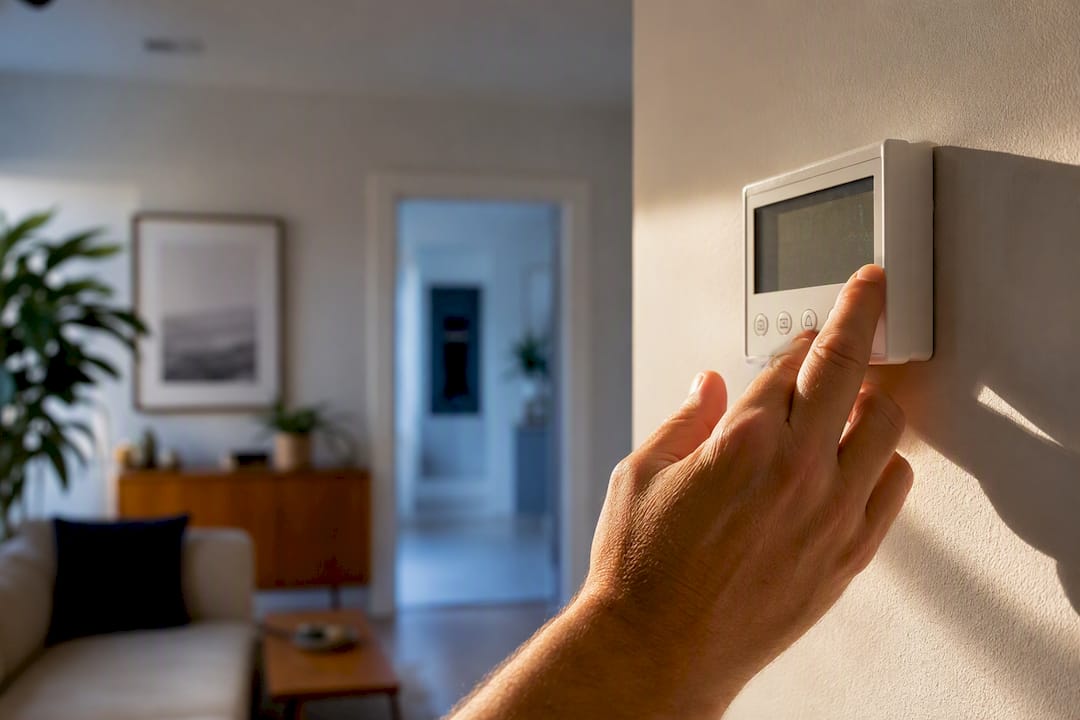 Homeowner checking thermostat during AC outage