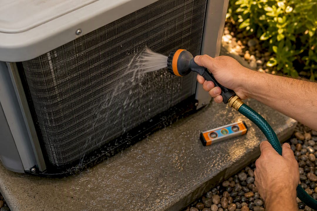 Hands gently rinsing anonymous condenser fins
