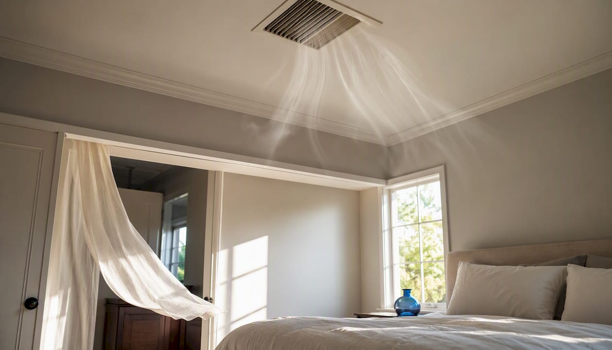 Ceiling vent blowing air into bedroom