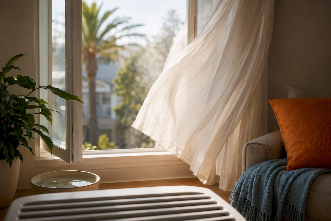Open window venting humid air from home
