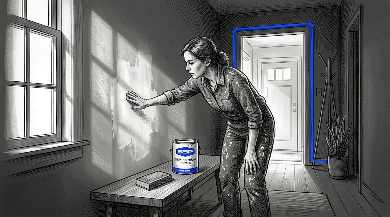 Homeowner prepping kitchen wall for painting