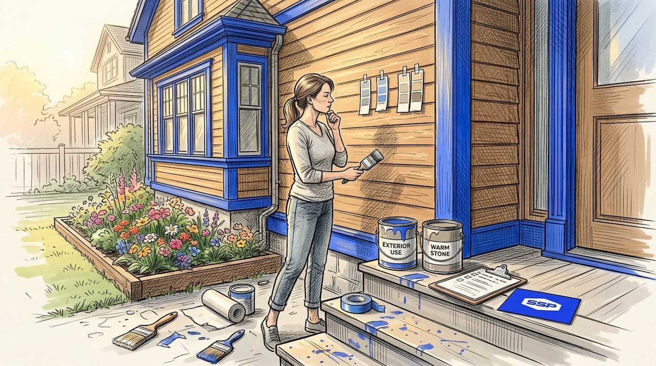 Homeowner choosing exterior paint color samples