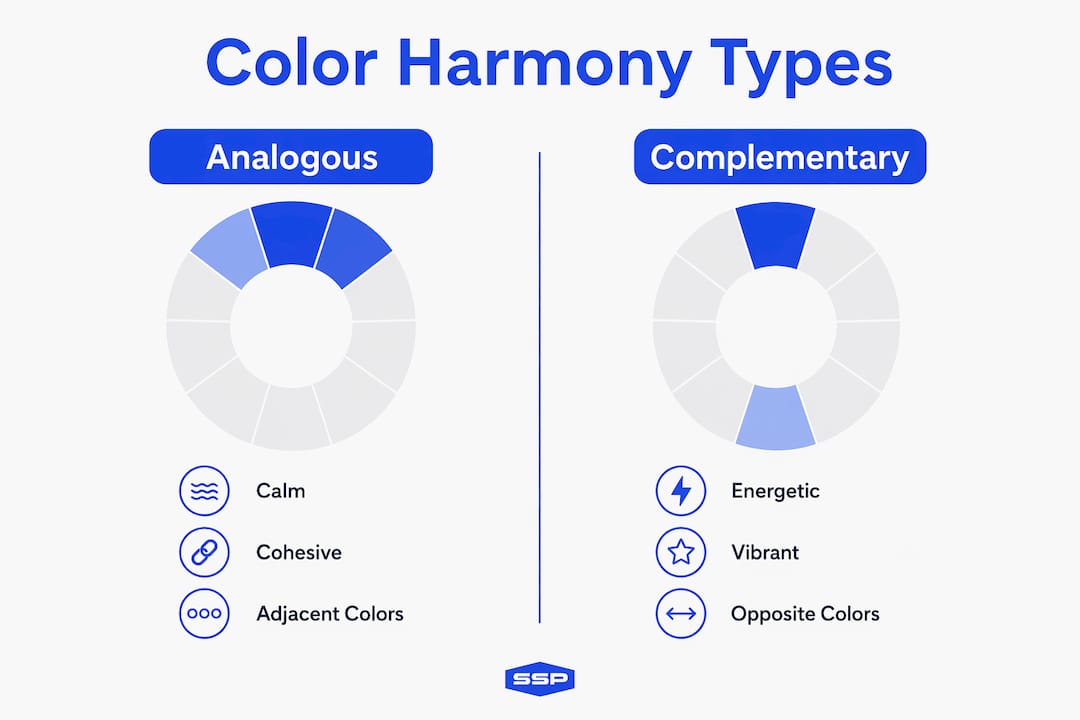 Infographic comparing analogous and complementary color harmony