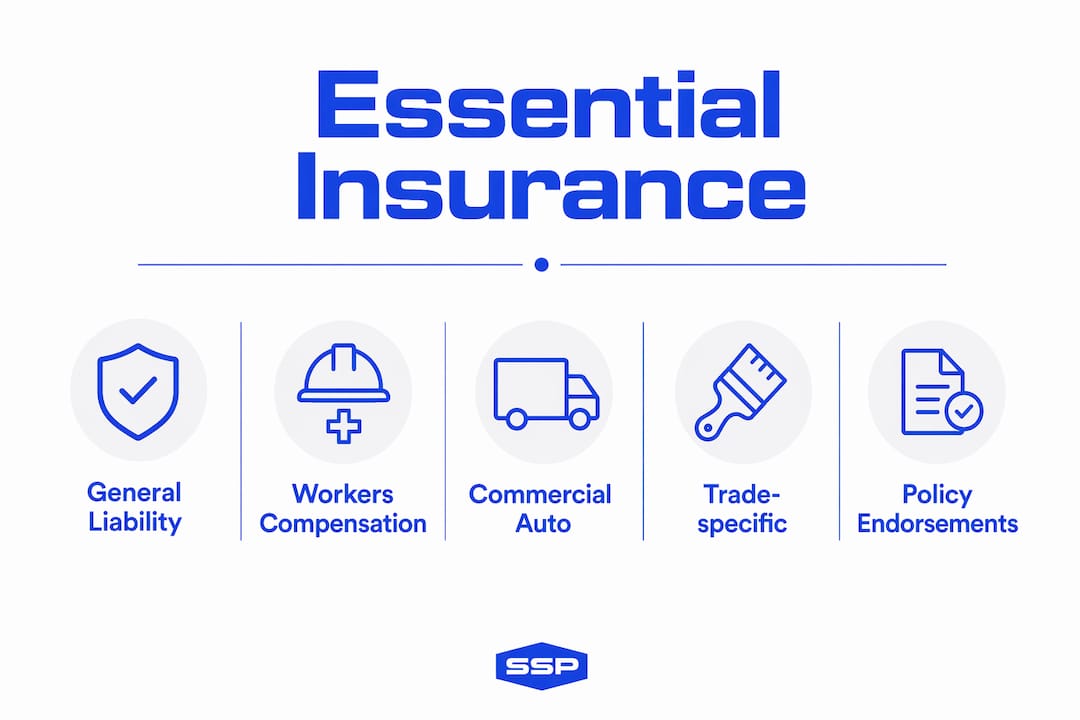 Infographic showing essential insurance types for painting companies
