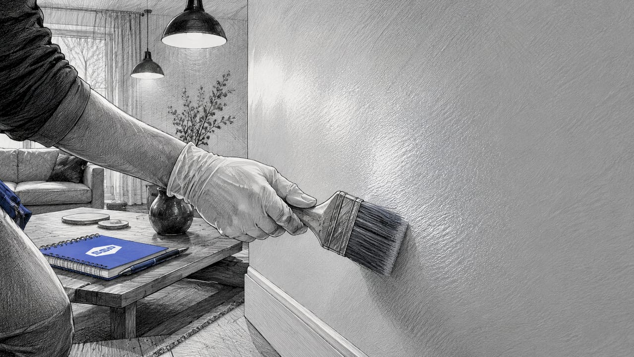 Hand touching eggshell finish painted wall