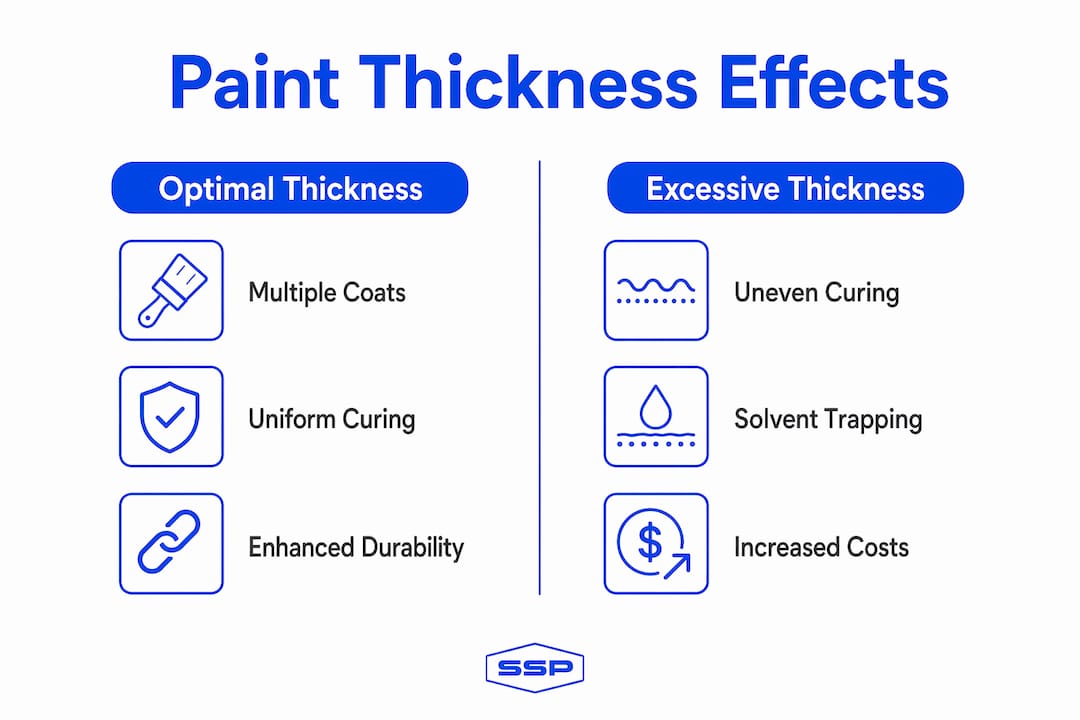 Infographic comparing optimal vs excessive paint thickness