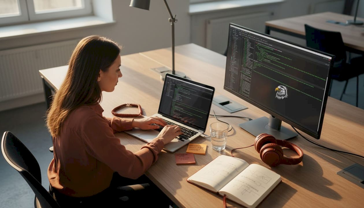 Pentester arbeitet an Rechnern mit Windows, Linux und macOS.
