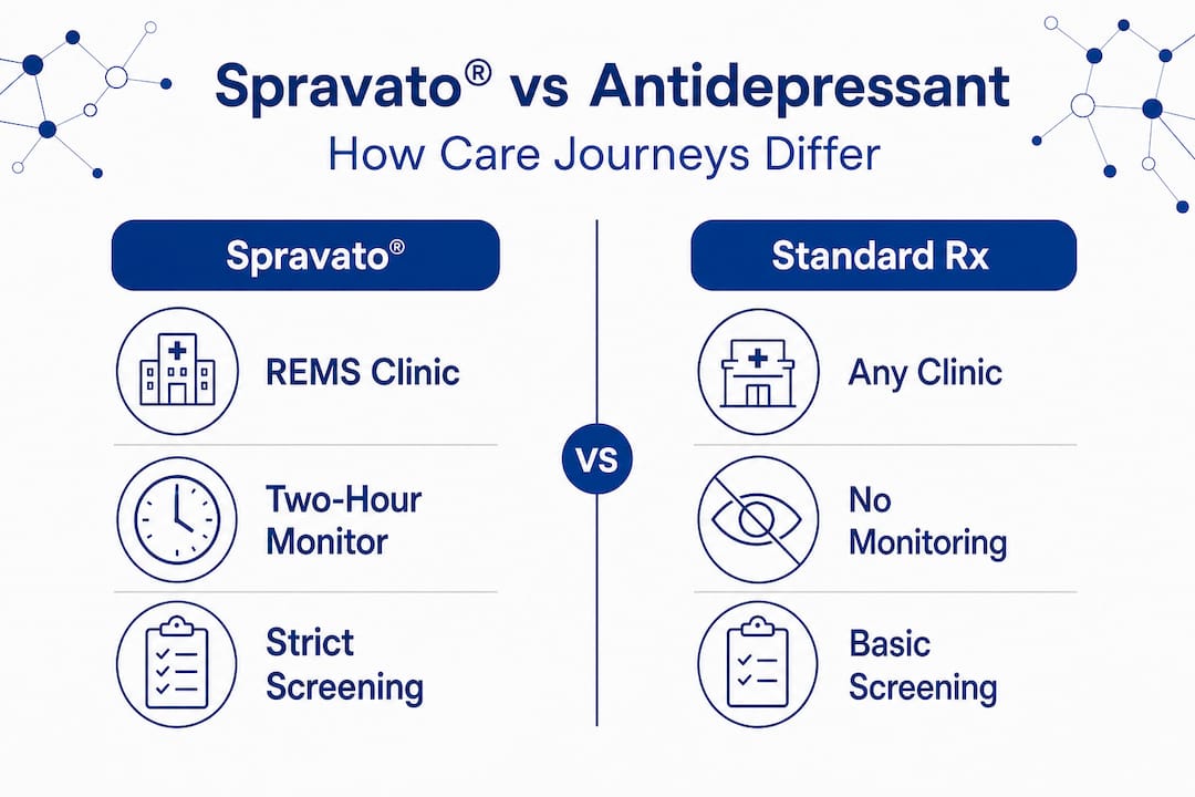 Comparison of Spravato and standard antidepressant process
