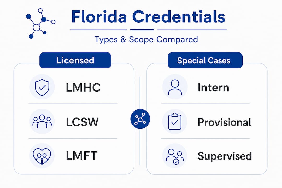 Comparison infographic of Florida therapist credentials