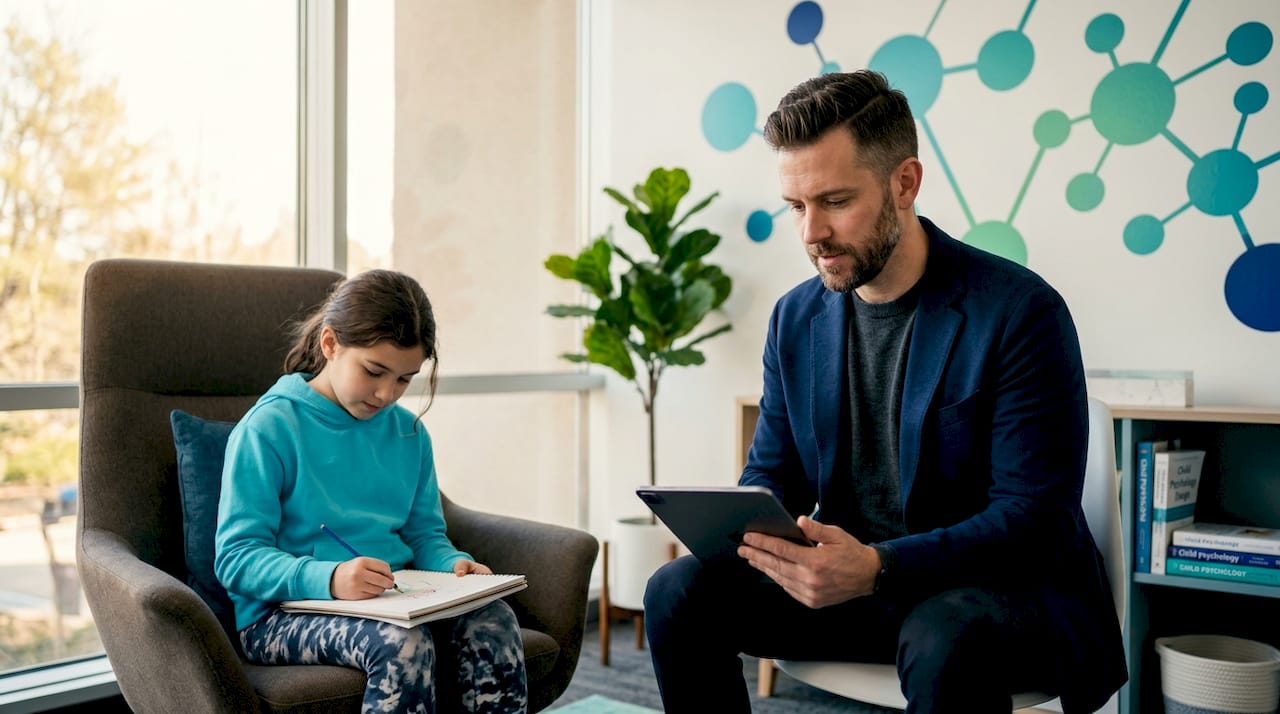Child psychiatrist meeting with young patient