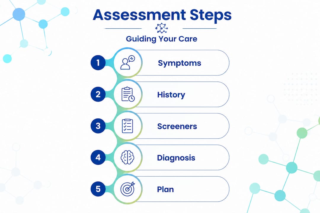 Infographic shows five steps in assessment process