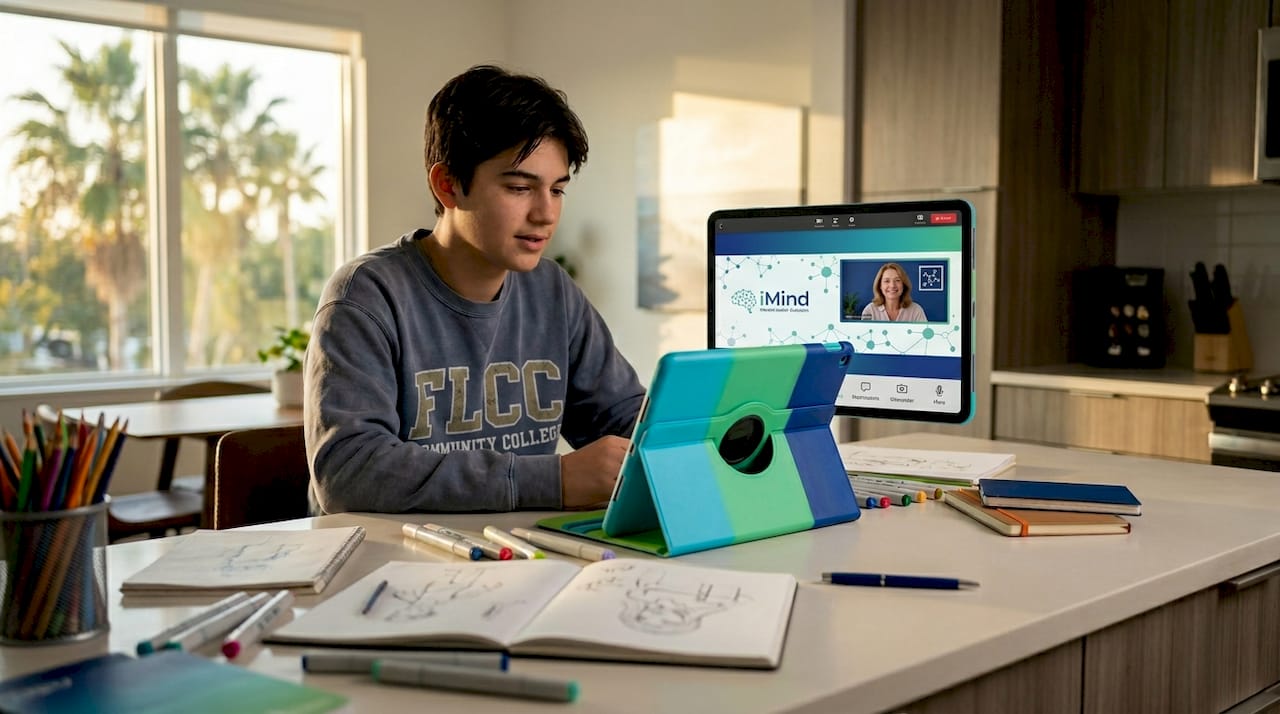 Florida teen in telehealth counseling video call