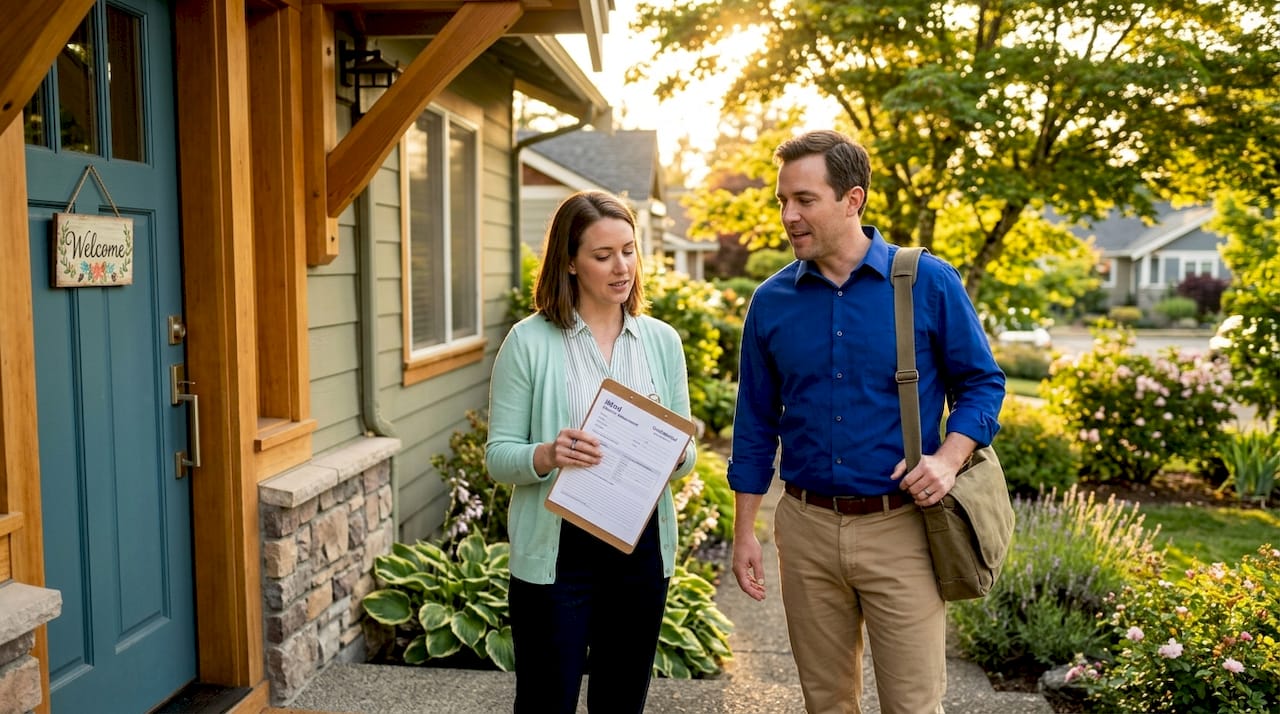 Mental health team arriving at suburban home