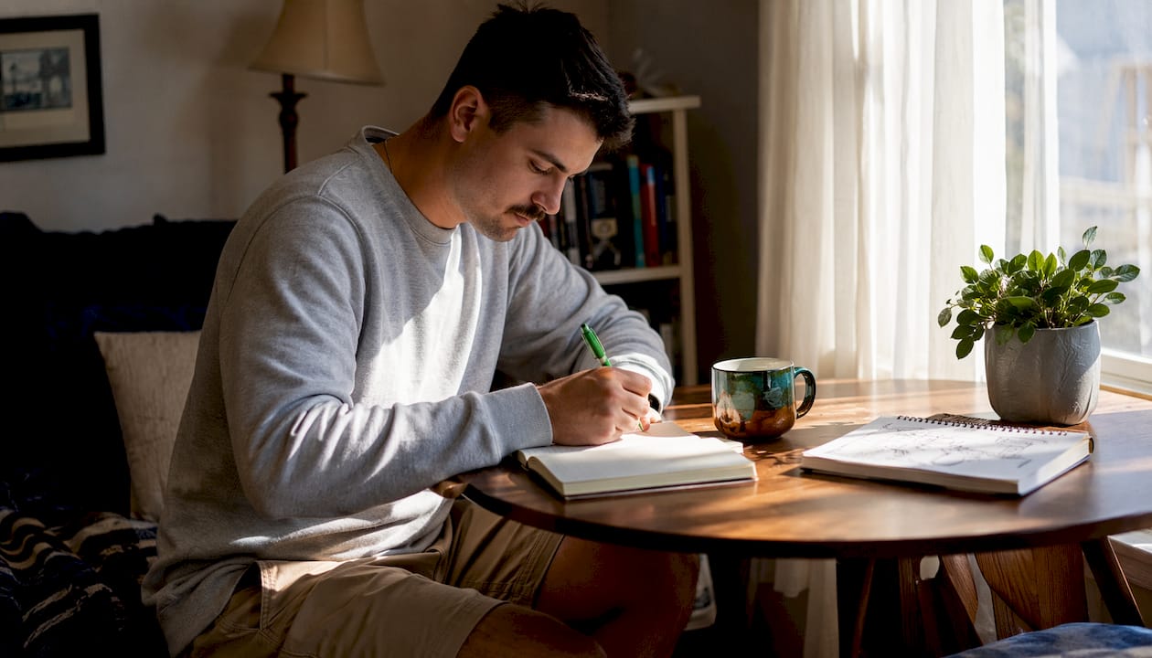 Veteran journaling during therapy at home