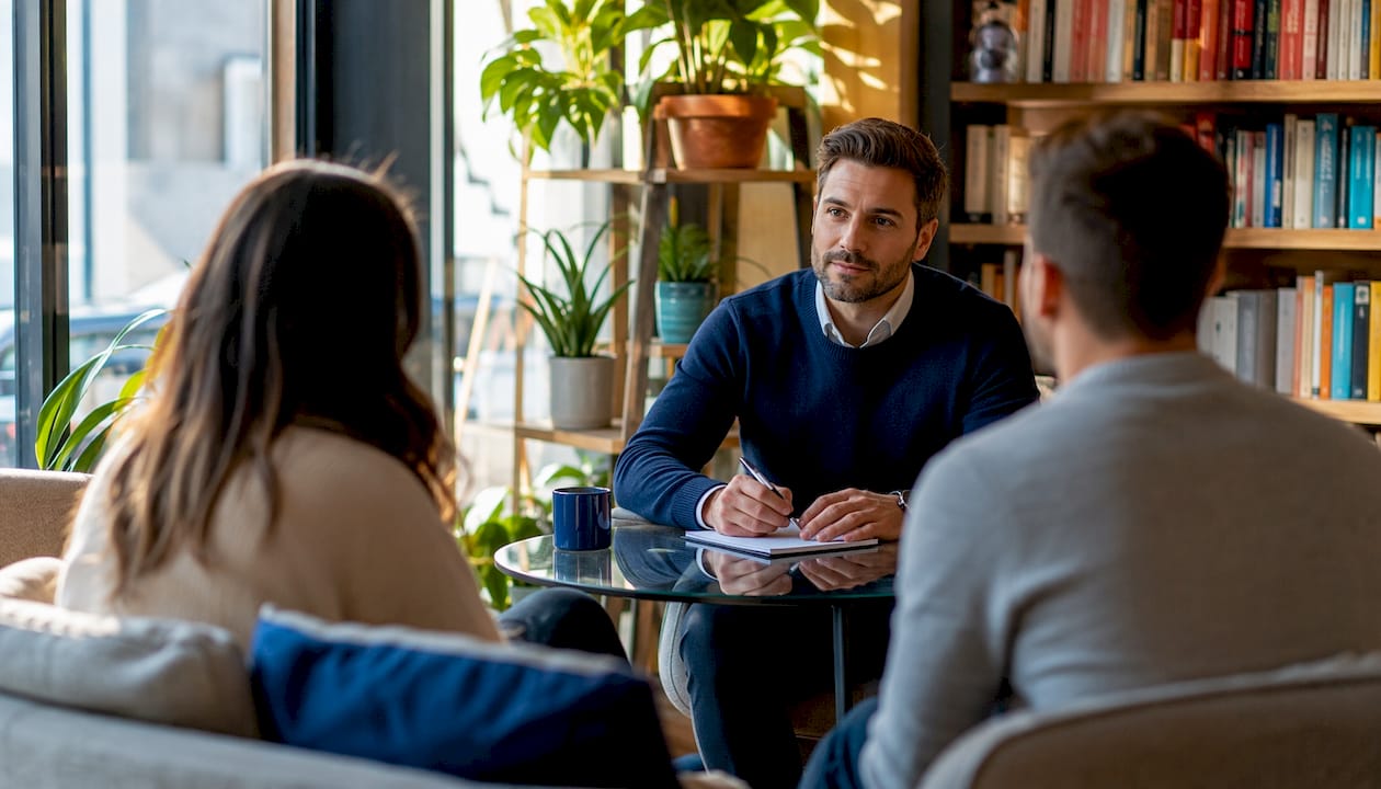 Therapist perspective showing couple talking