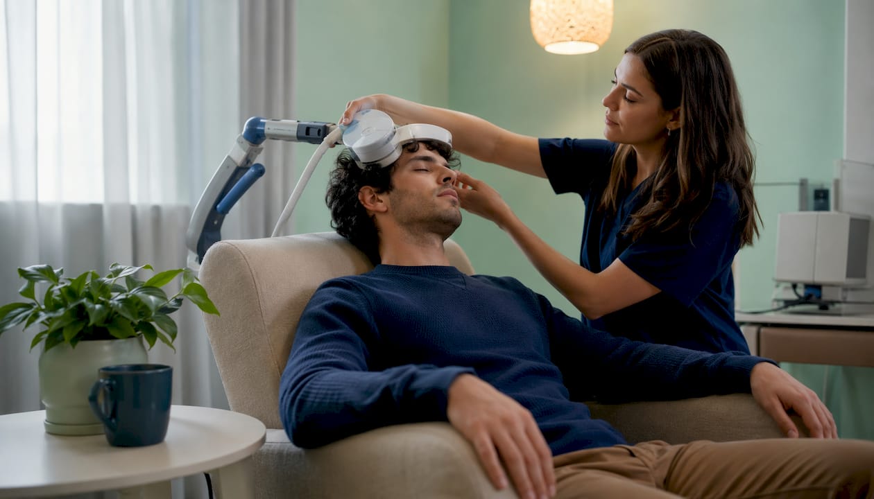 Outpatient receiving TMS therapy treatment