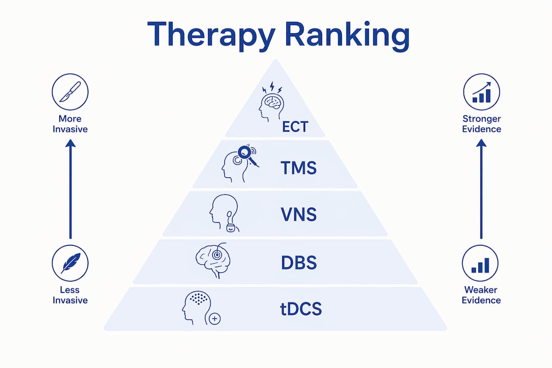 Infographic ranking brain stimulation therapies