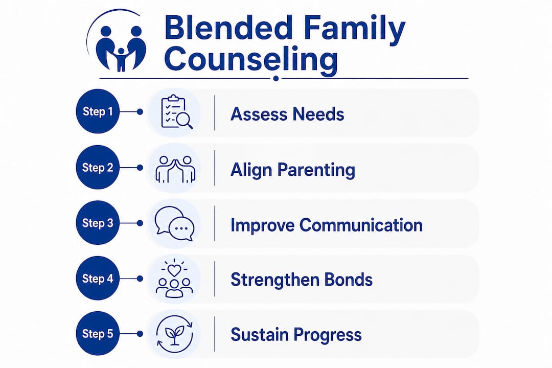 Infographic showing blended family counseling stages