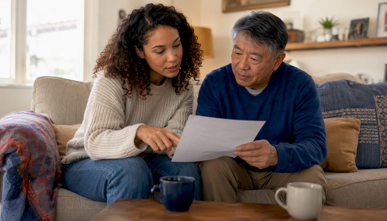 Parents reviewing counseling timeline at home
