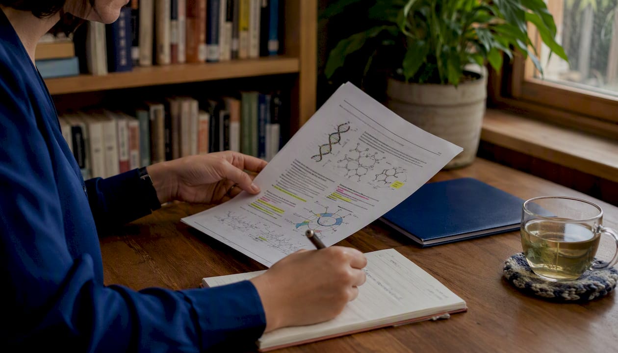 Clinician reviewing genetic research documents