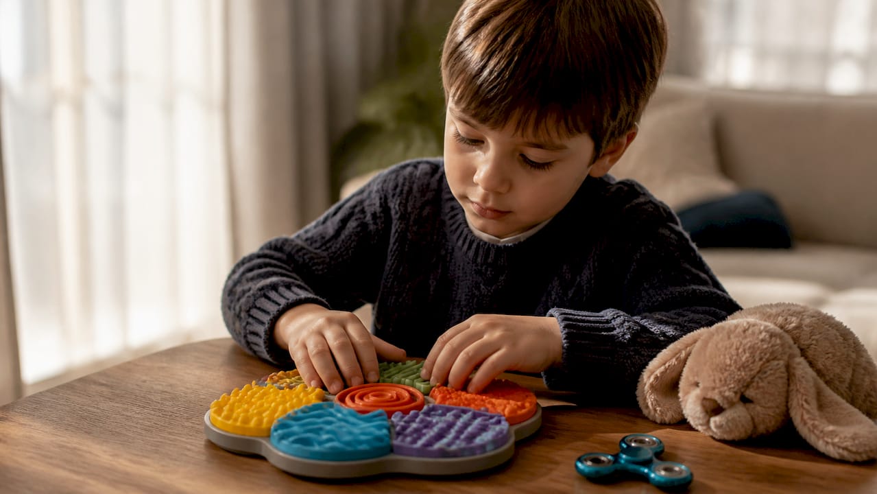 Child hands exploring sensory toy