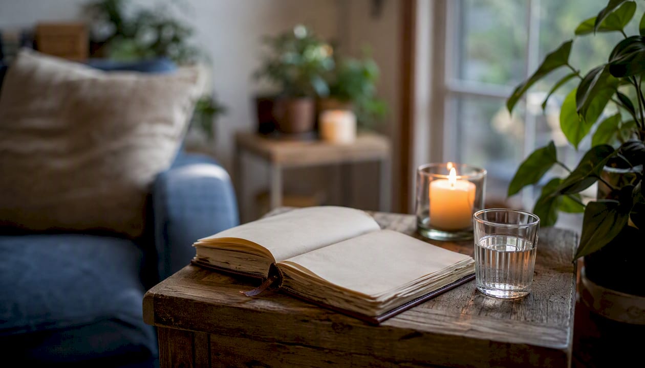 Journal and candle for caregiver self-care